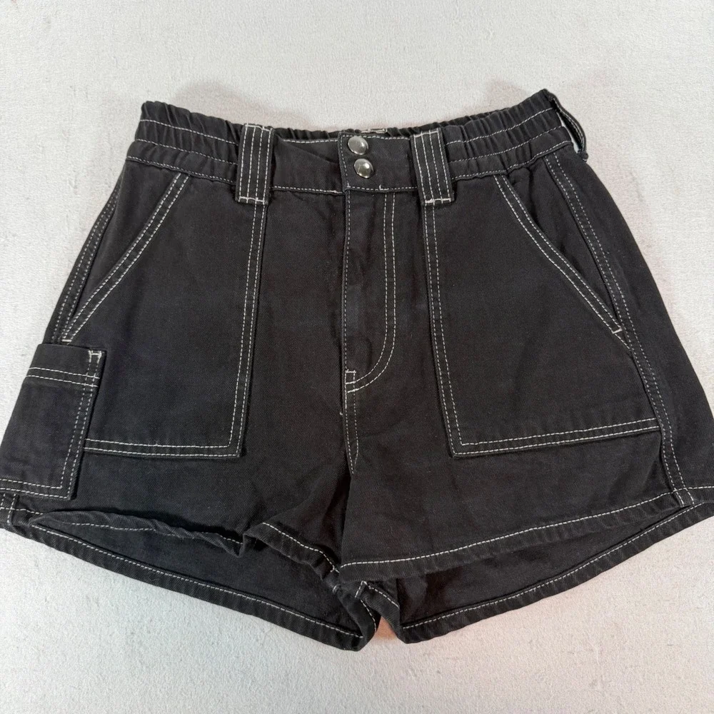 BDG Urban Outfitters Skate Carpenter Shorts Womens S Black Denim Contrast Stitch